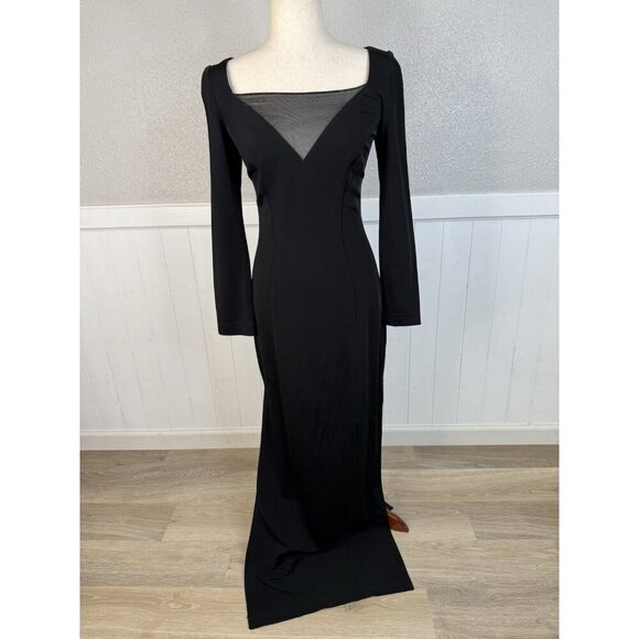 Vtg Tadashi Shoji Dress Womens Fits Sz S Black 90's Gothic Glam Square Neck Mesh - Picture 2 of 16